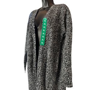Women's Leo and Nicole Black and White Marled Knit Longline Cardigan Size XL